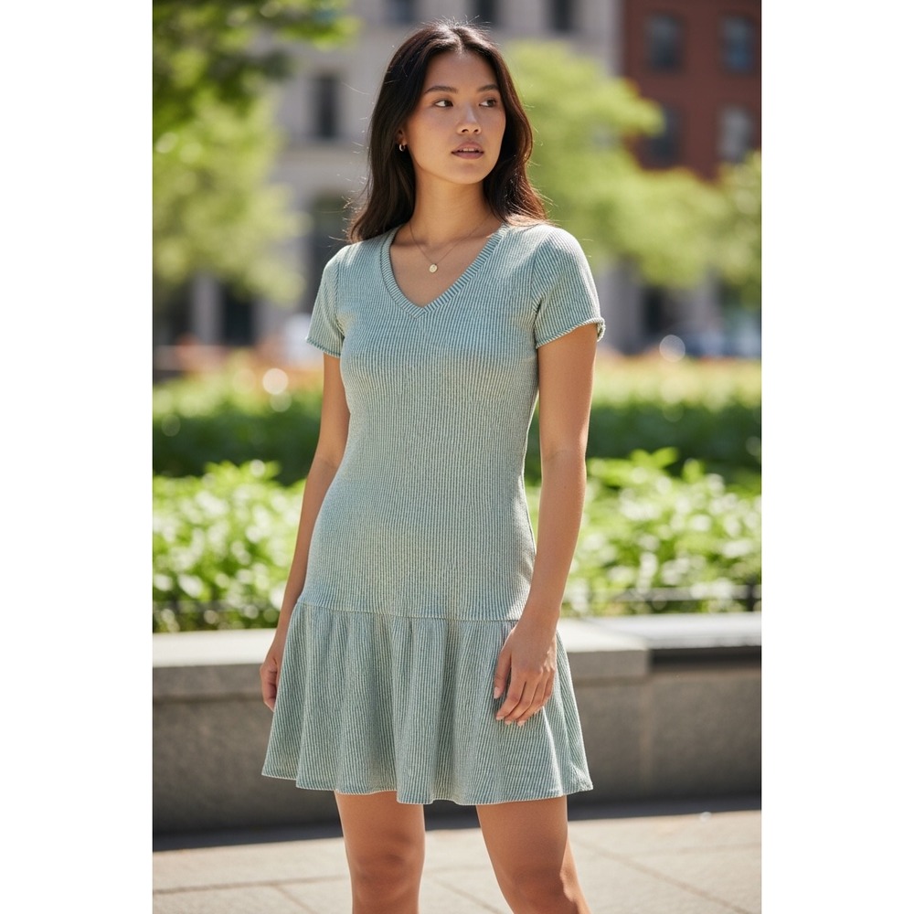 Caution to the Wind Peplum Tunic Women Small Sage Green